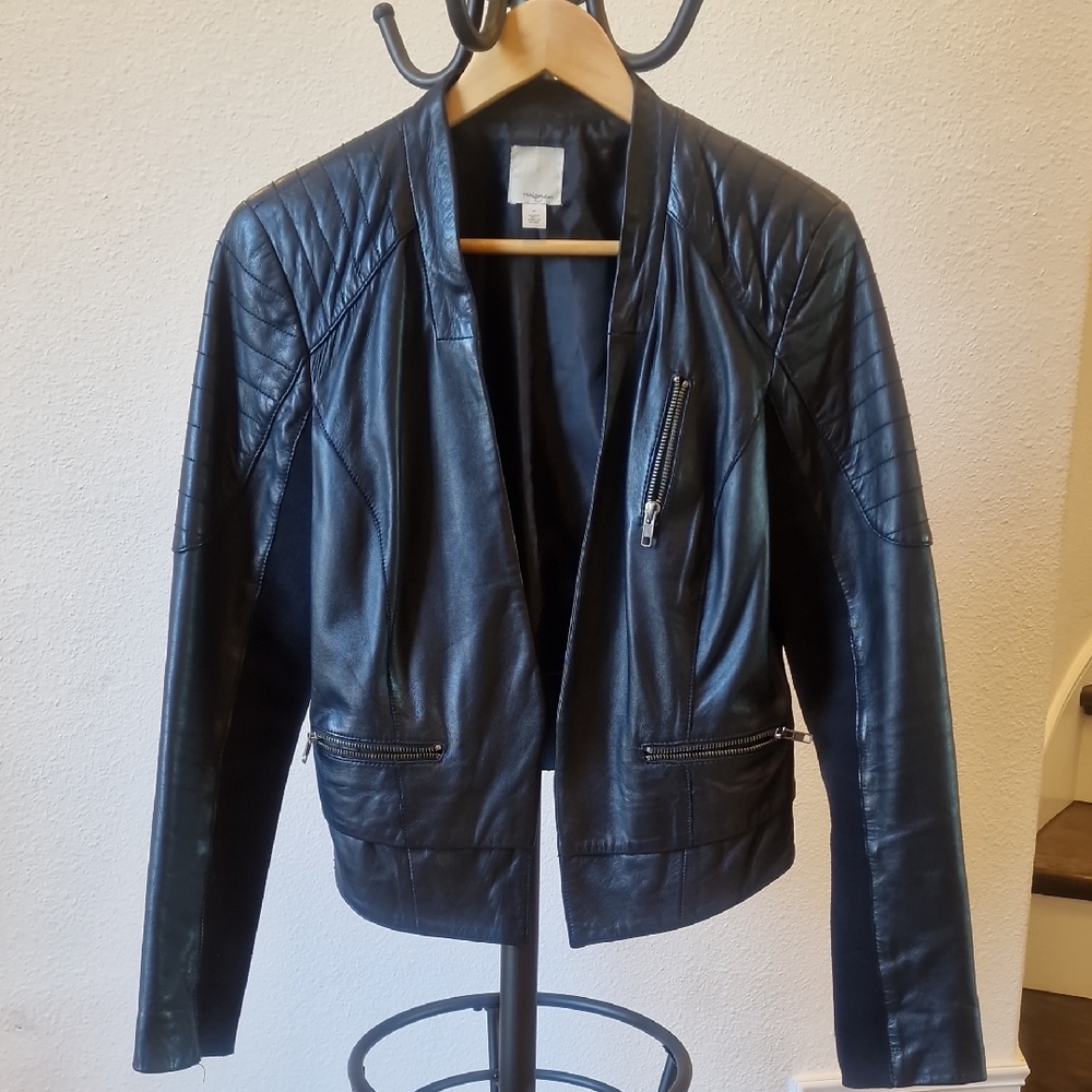 Halogen Quilted Black Leather Jacket